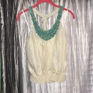 Bebe T back turquoise stone shirt